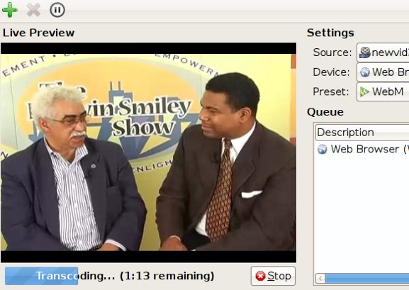 Arista Transcoder encoding WebM video