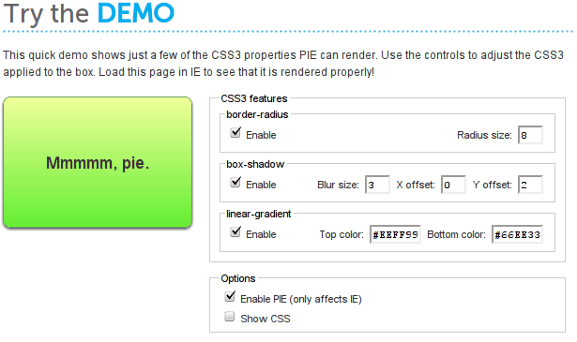 Live demo of CSS3 Pie to test in Internet Explorer