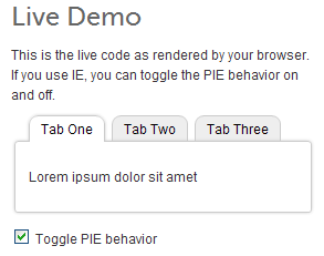 CSS3 Pie live demo with menu tabs