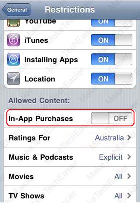 iPhone Restrictions Settings
