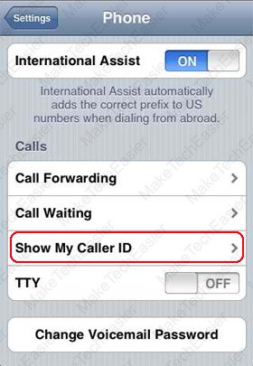 iPhone Settings Show my caller id