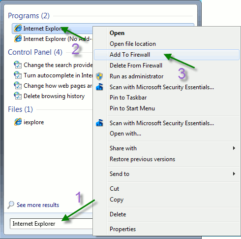 Add Internet Explorer To Firewall