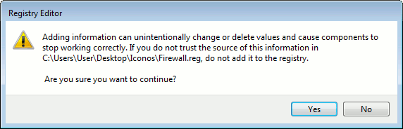 win7firewall-Registry Editor Message
