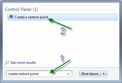 win7sec create restore point