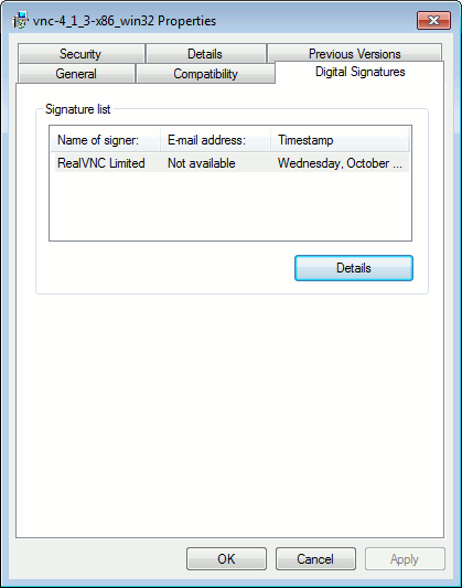 win7sec digital signatures tab