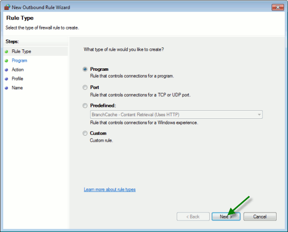 win7sec firewall select program