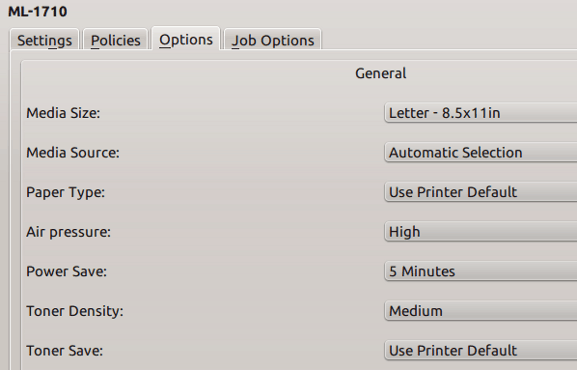 KDE printer settings