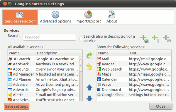 google-shortcuts-options