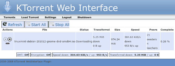 KTorrent web interface downloads