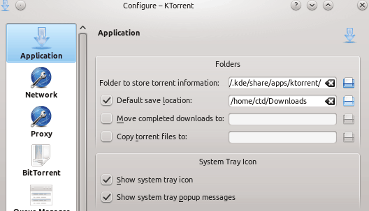 KTorrent Settings Window
