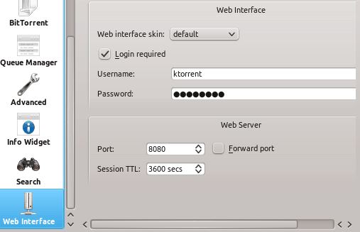 KTorrent Web Interface Settings
