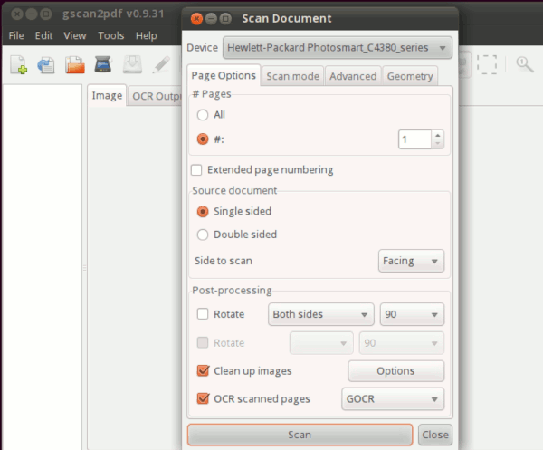Scanning with gscan2pdf