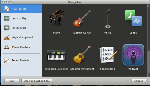 garage band - start screen garage-band-start-screen