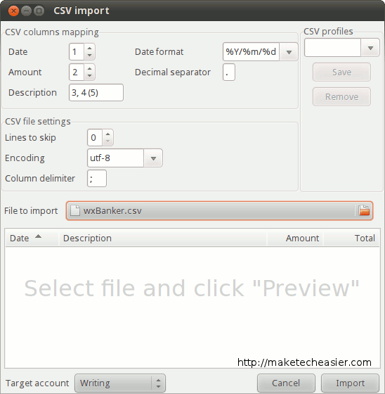 Importing a CSV file