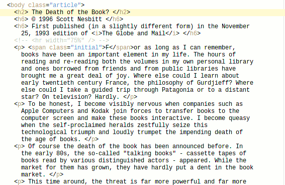 Viewing the HTML source