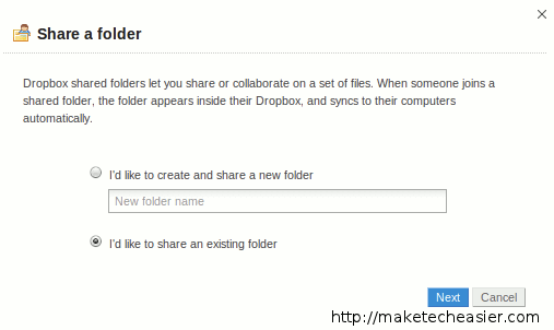Sharing a folder in Dropbox, step 1