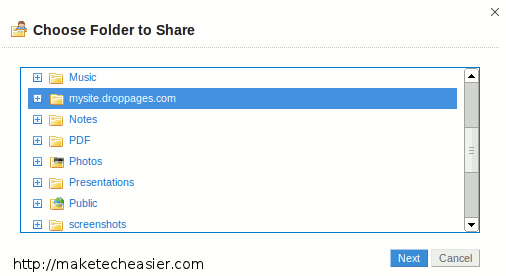 Sharing a folder in Dropbox, step 2