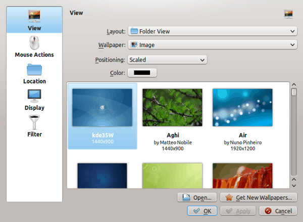 Desktop settings for KDE 3-style desktop