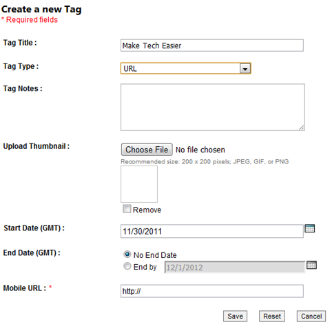 ms tag-create a tag form