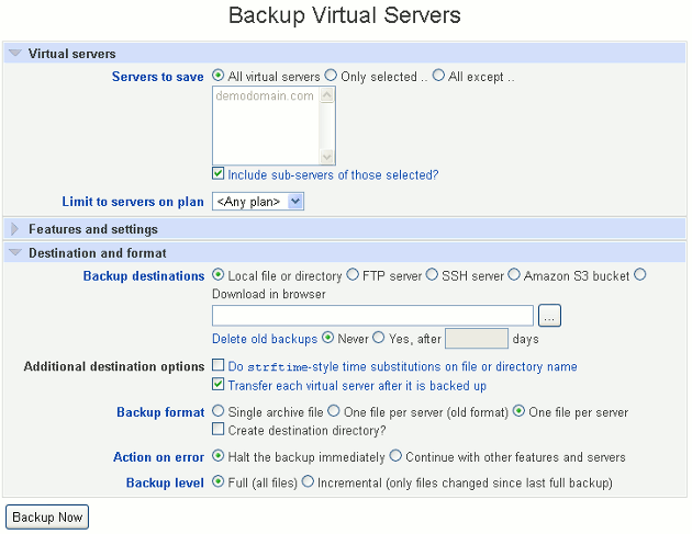 Virtualmin Backup VS