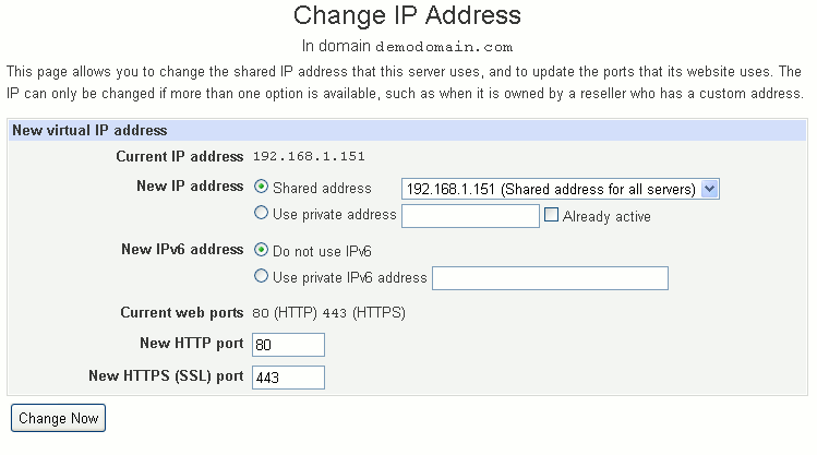 Virtualmin Change IP Settings