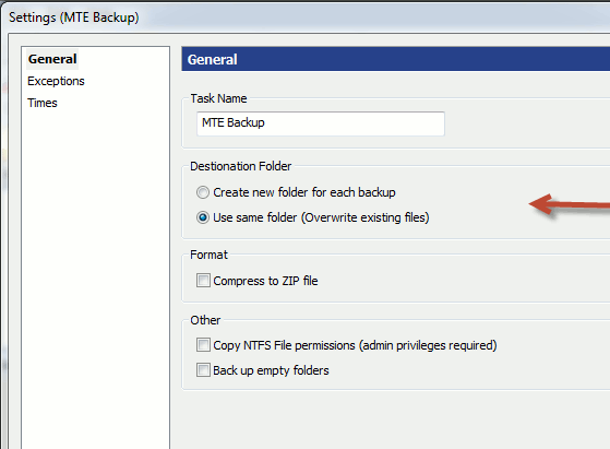 WinDataReflector-backup settings