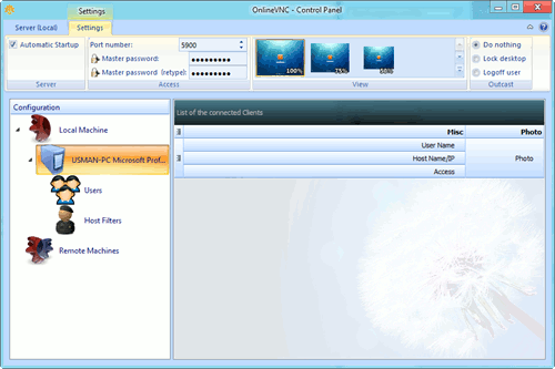 OnlineVNC control panel