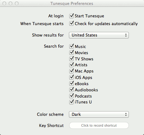 Customize the features of Tunesque.