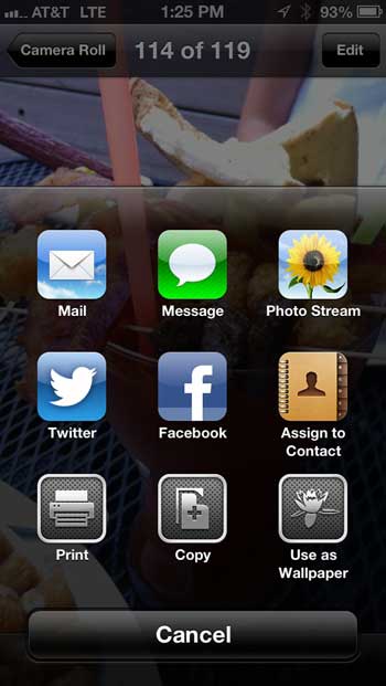 Sharing Options - Photo Stream on iOS 6