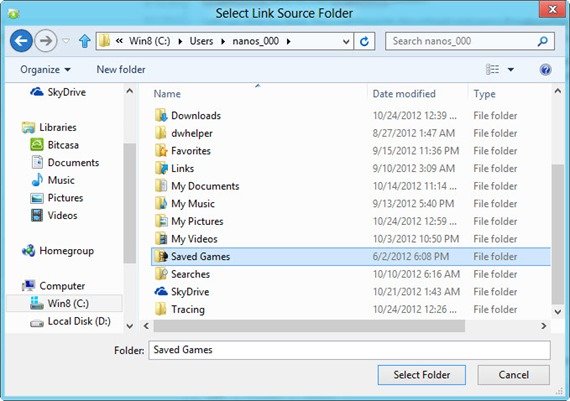 Select link source folder Select link source folder