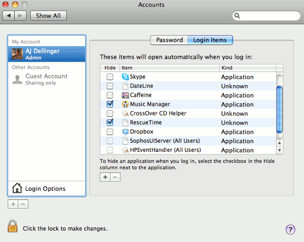 Select Your Login Items