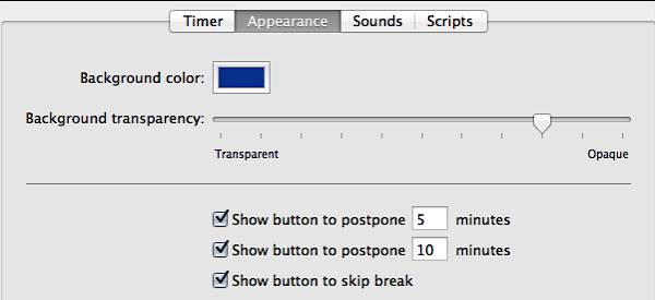 Time Out Free for Mac - Appearance Settings