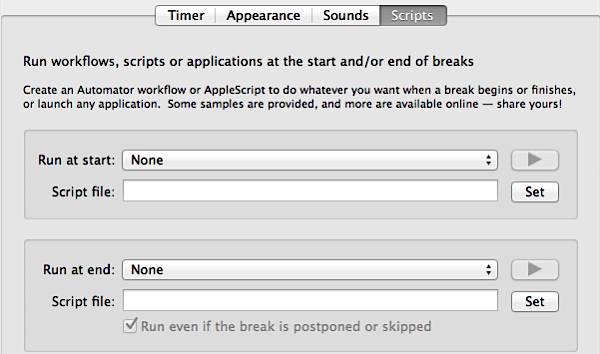 Time Out Free for Mac - Script Settings