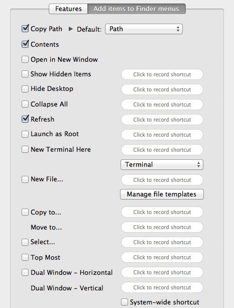 Add Items to Finder Menus in XtraFinder Preferences
