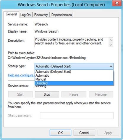 Disable Windows search