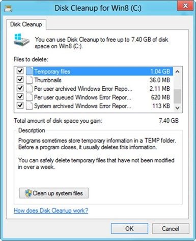 Disk cleanup for Windows 8