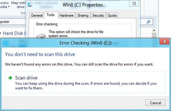 Error checking in Windows 8