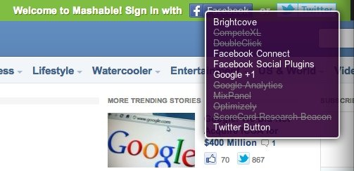 The Ghostery alert bubble in action.