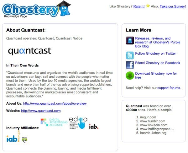 Ghostery info page for tracker.