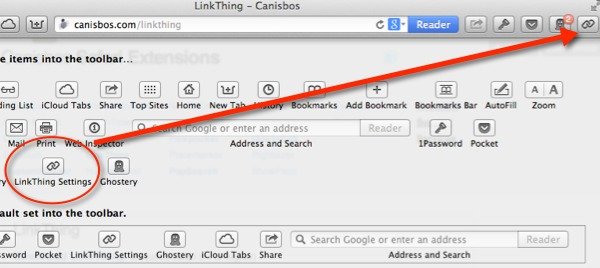 Drag the LinkThing Settings icon to your browser toolbar.