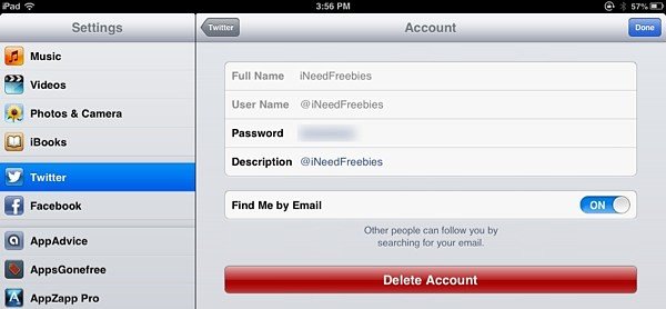 Delete your Twitter account on your iPad.
