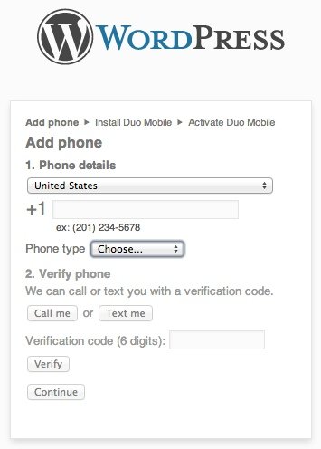 Two-factor authentication login form enabled on a WordPress blog.