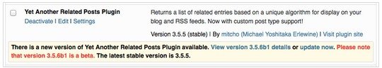 A message will alert you of new beta versions for WordPress Plugins.