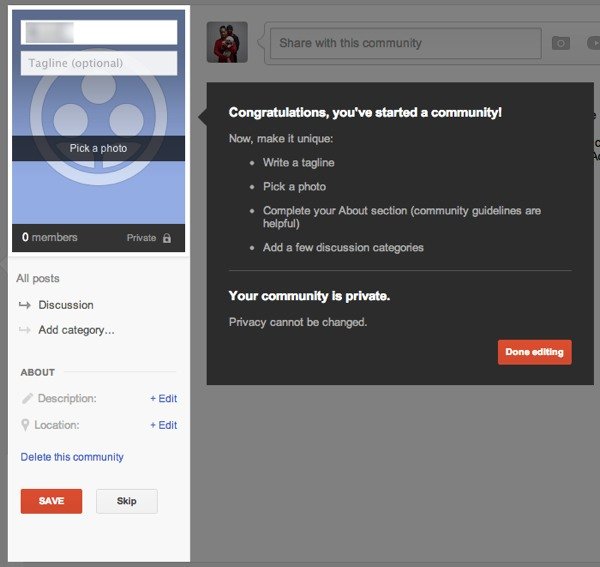 Customize your Google+ community.