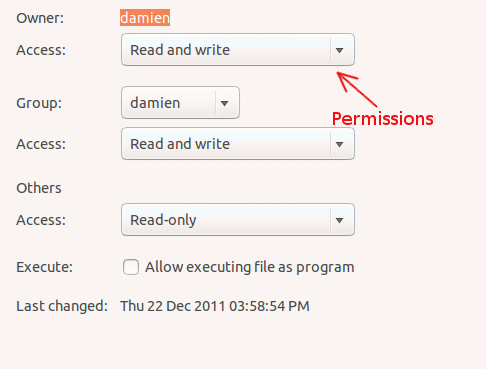 file-permissions-permissions The "Access" dropdown displays the current file permissions.