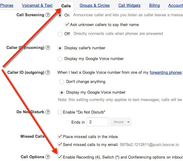 Make sure Call Options are enabled in Google Voice Settings to record calls.