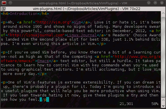 Using  Vim to write article
