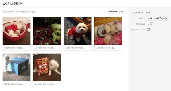 Rearrange the order of the images in your WordPress gallary via drag-and-drop.