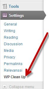 Go to WP Clean Up under Settings. Go to WP Clean Up under Settings.