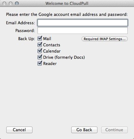 Enter your Google account credentials and choose the services to back up.